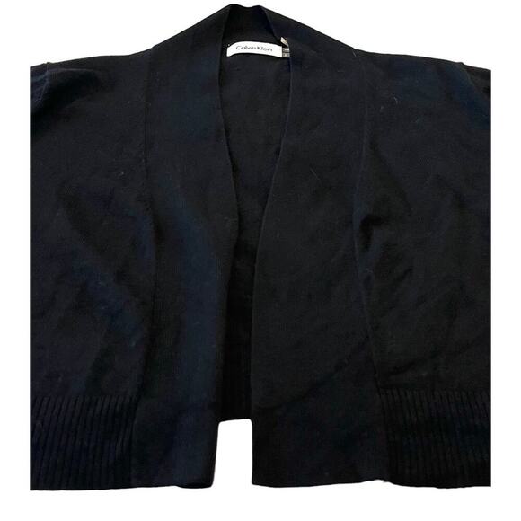 CALVIN KLEIN LONG SLEEVE SHORT WAIST SWEATER, WOMENS, L, BLACK, OPEN-FRONT - Picture 2 of 10